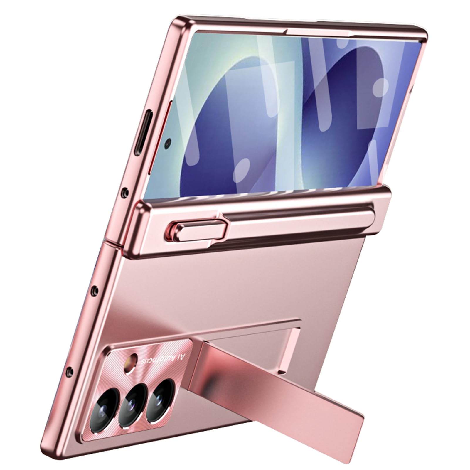 Etui platerowane kompatybilne z Samsung Galaxy Z Fold 8 Ultra, fajny uchwyt na długopis zawias różowy