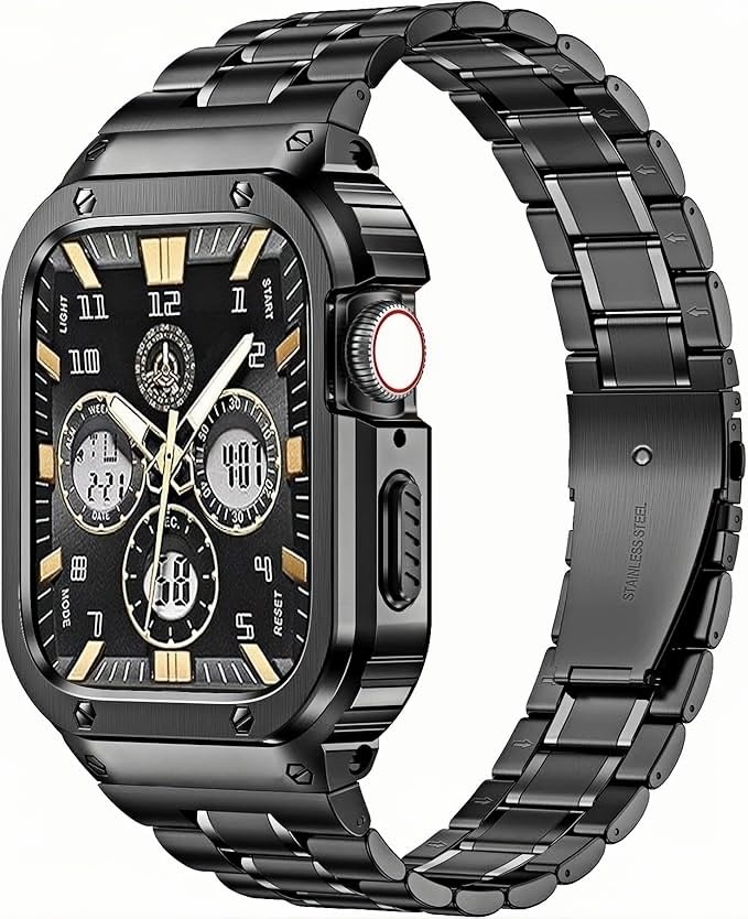 Image of MioHHR Stainless Steel Band with Case for Apple Watch Bands Series 9 /8 /7