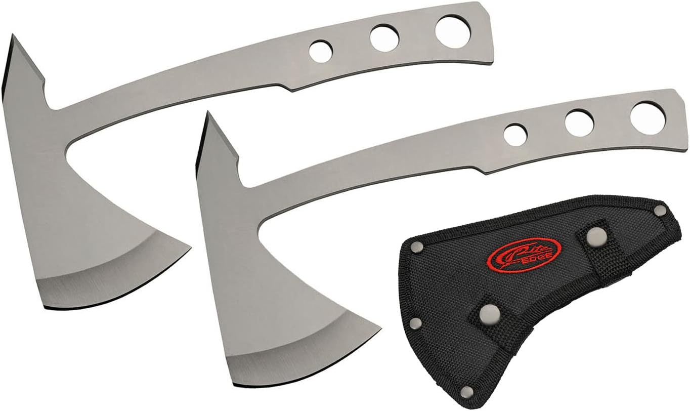 SZCO Supplies 9.5" Throwing Axes Set, 2-Piece Stainless Steel Hatchets with Nylon Sheath for Outdoor Sports, Axe Throwing, Target Practice, and Survival Tools