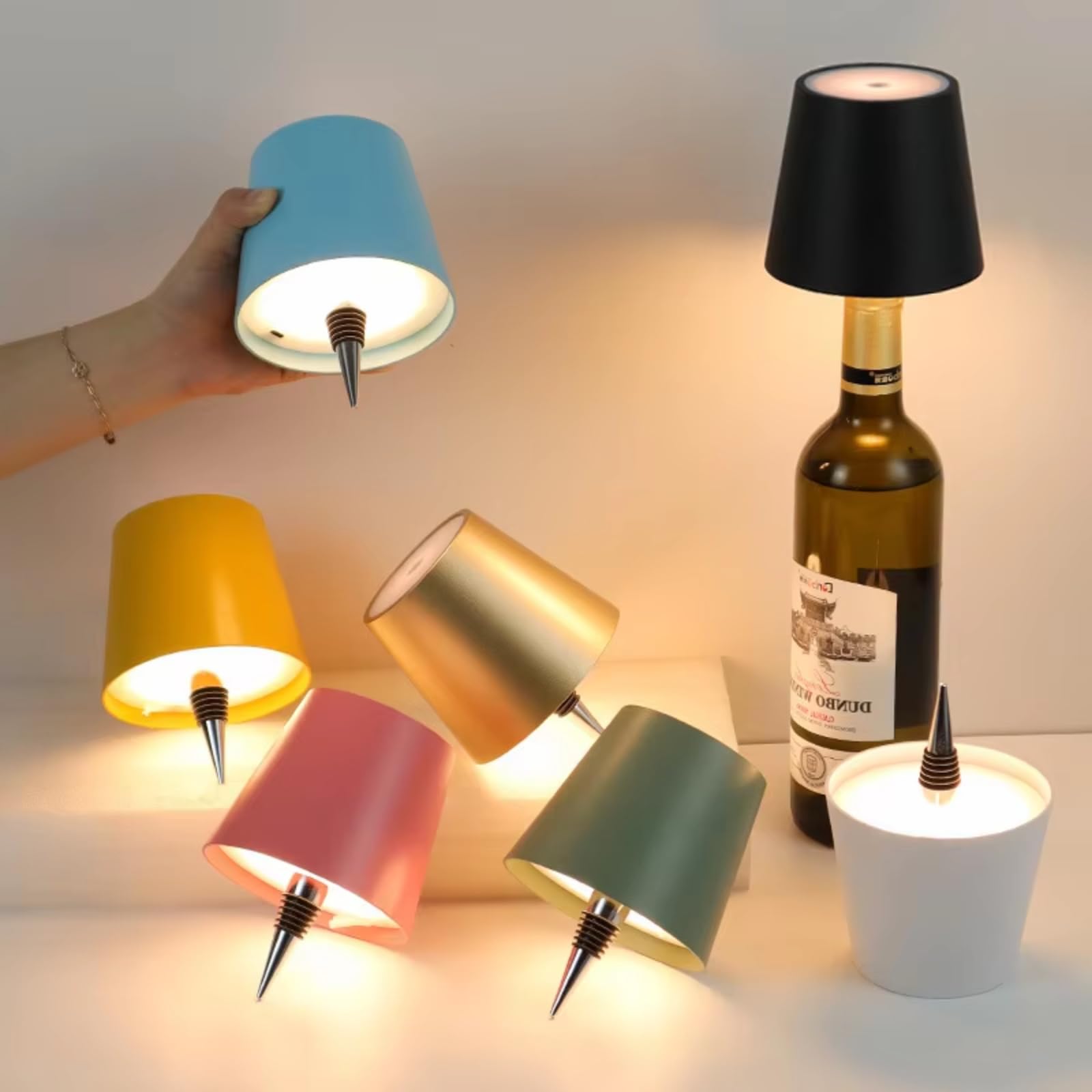 shengyi Wireless Bottle Lamp, 3 Colors Dimmable, Wine Bottle Lamp Embed Touch Control USB Rechargeable Desk Lamp for Bars, Restaurant, Living, Bedroom & Room Decor (White)