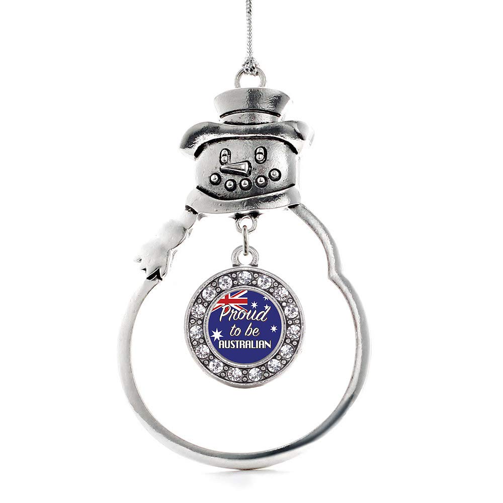 Inspired Silver - Proud to be Australian Charm Ornament - Silver Circle Charm Snowman Ornament with Cubic Zirconia Jewelry