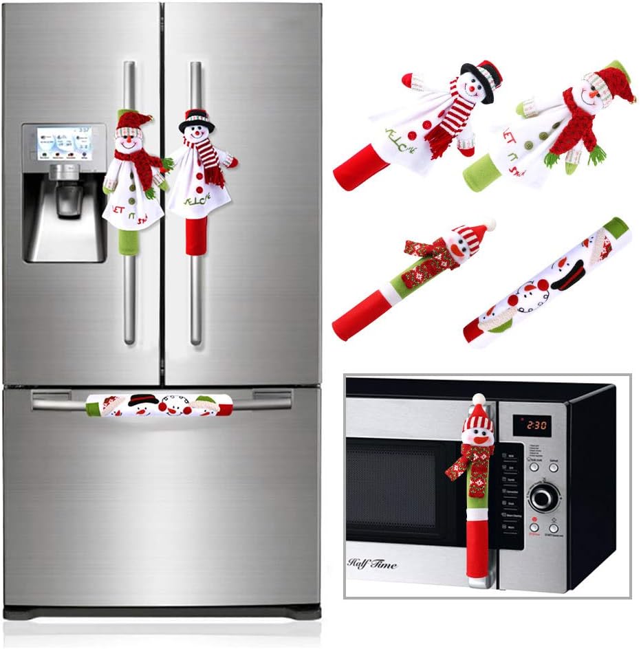 OurWarm Christmas Refrigerator Handle Covers Set of 4, 3D Cute Snowman Fridge Door Cover Kitchen Appliance Handle Covers for Kitchen Christmas Decorations