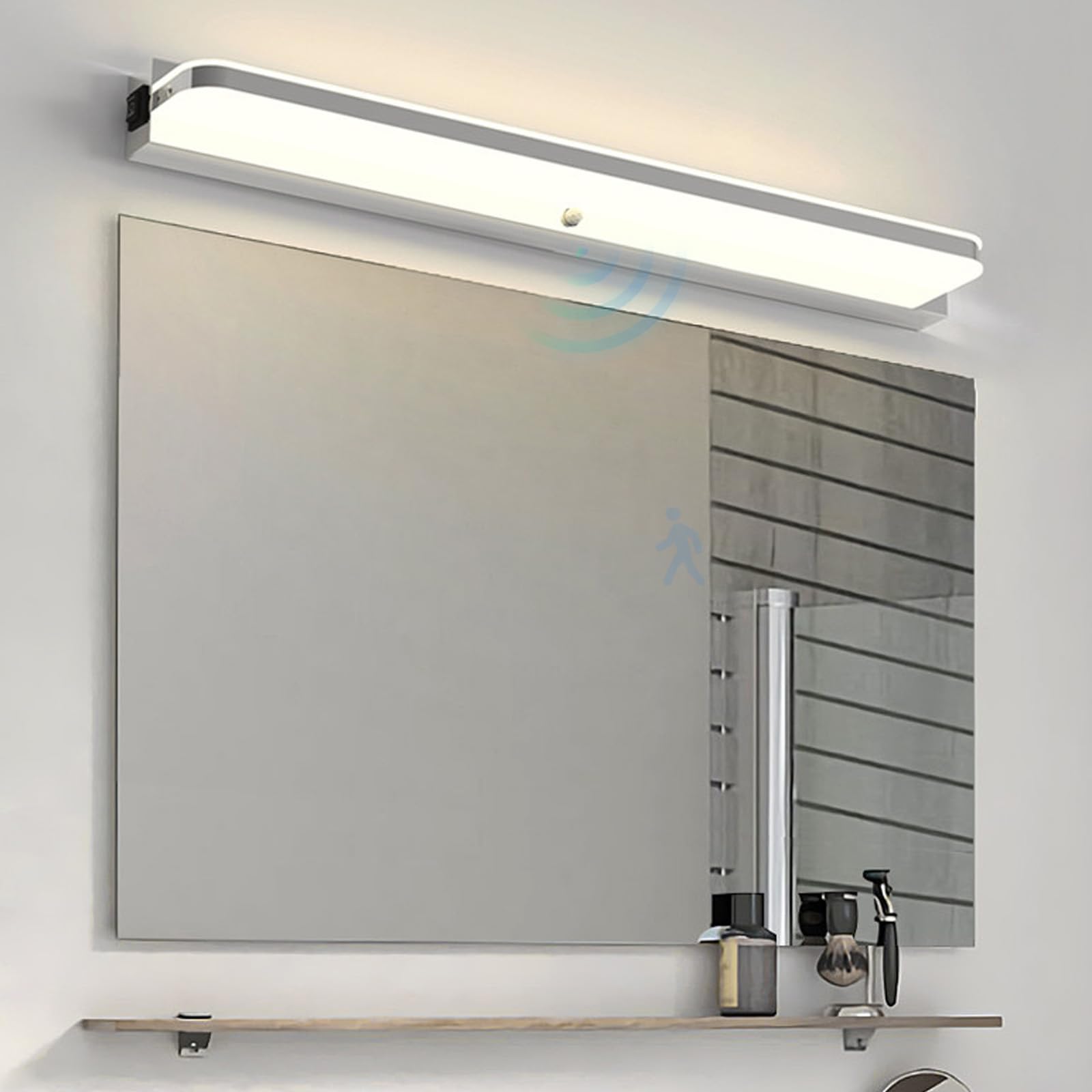 LED Wandlampe mit Bewegungsmelder Wandleuchte mit Schalter Wandbeleuchtung Wasserdicht Wandleuchten Modern Wand Edelstahl für Spiegelleuchte Badleuchte Dartscheibe (Silbrig-Neutrales Licht,52cm)