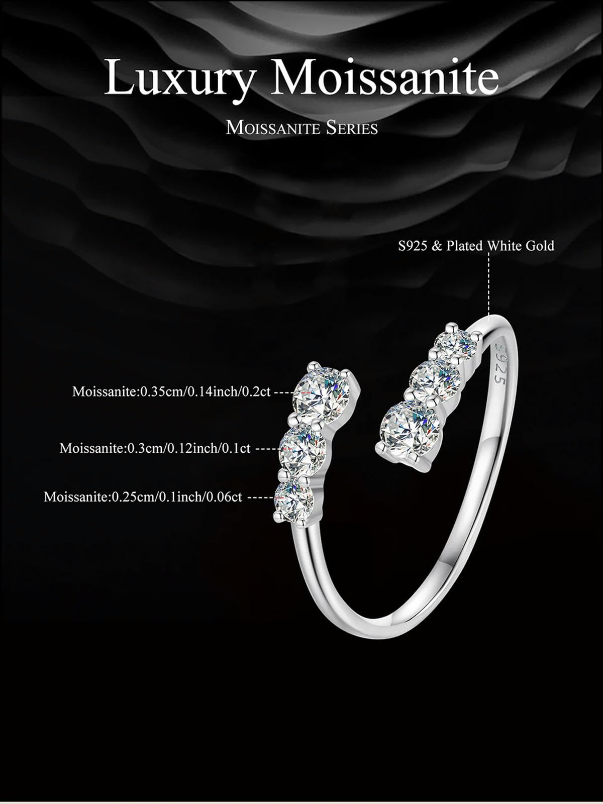 Anillo Ajustable De Moissanita En Oro Blanco, Plata De Ley 925, Exquisito Anillo Abierto Para Mujer, Joyería De Compromiso, Regalo.