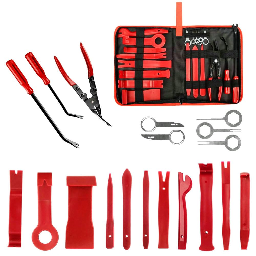 Juego de 19 herramientas de extracción de molduras, kit de herramientas de extracción de audio para puerta de panel de coche, alicates de clip automotriz, removedor de sujetadores, juego de