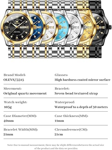 Miniatura 6 de OLEVS Reloj para hombre clásico vestido de negocios analógico cuarzo acero inoxidable impermeable luminoso fecha diamante hombres reloj de plata