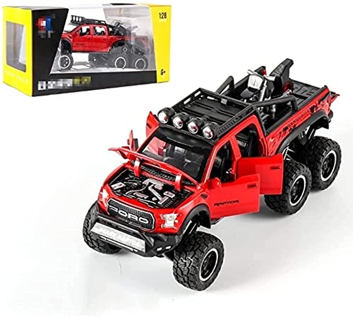Zhangl Kid's Diecast Zinc Alloy Simulation Pull Back Car with Light Horn Sound Detachable Motorcycle with Barricade Card (Red)