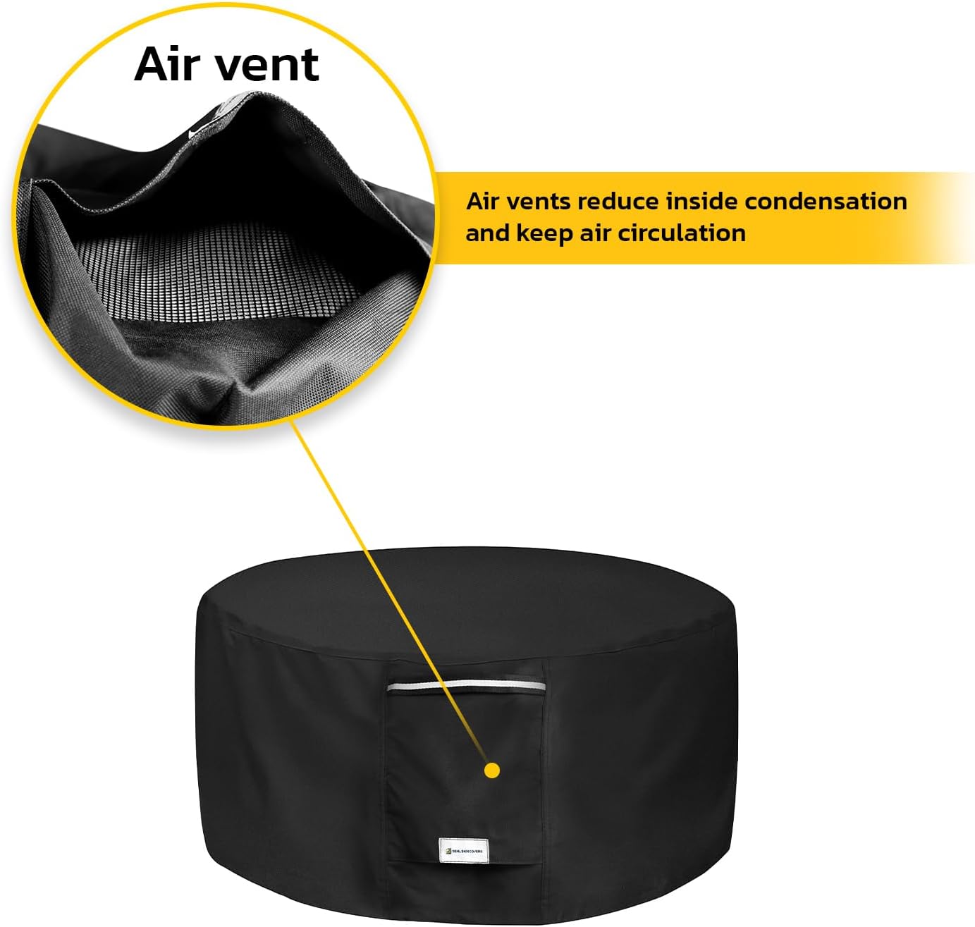 Seal Skin Covers Outdoor Fire Pit Cover – Round 44” Dia X 24”H, Heavy Duty Waterproof Fabric with PVC Coating, Windproof, Tear & Weather Resistant Fire Table Cover for Patio, Black