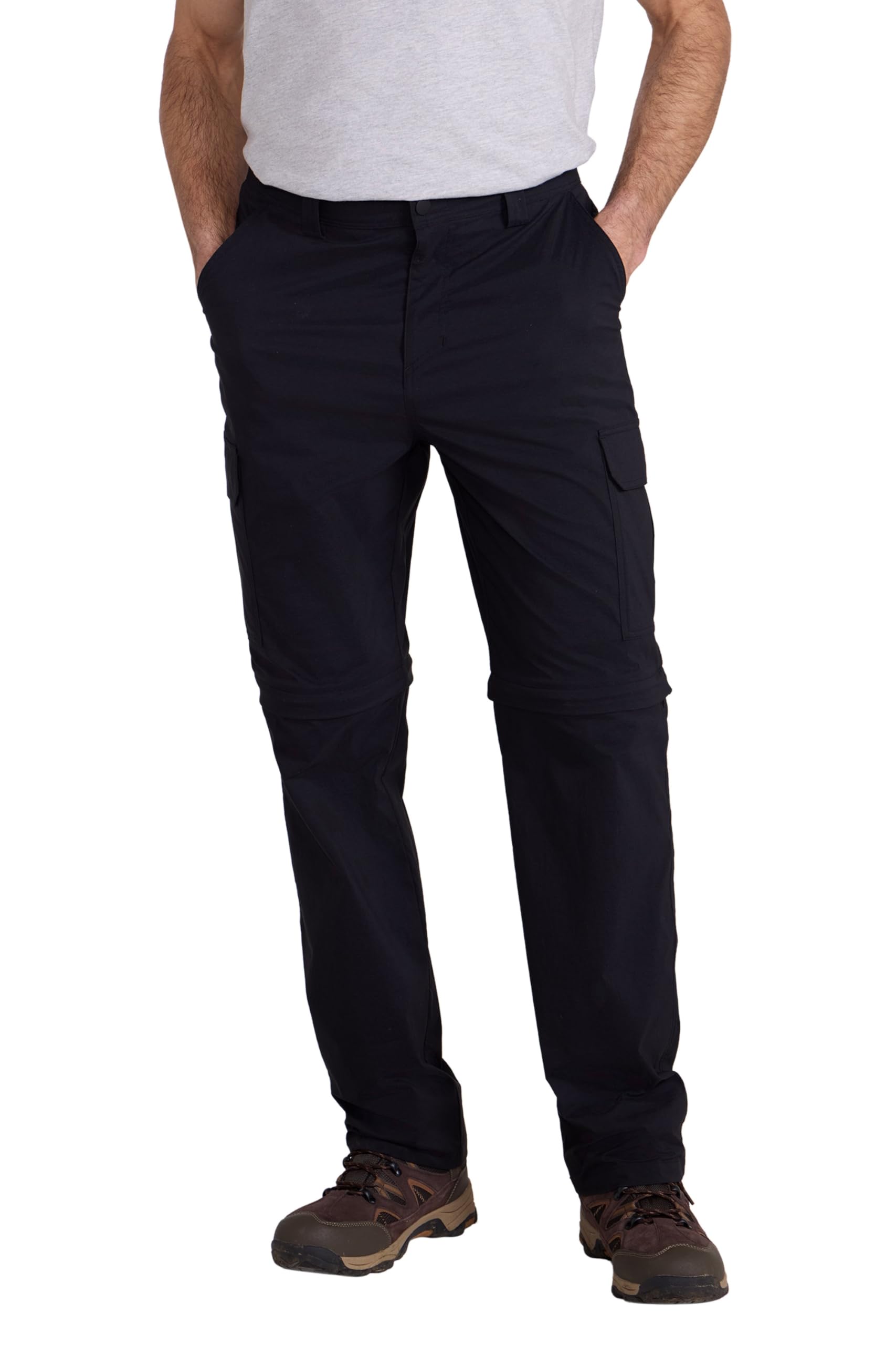 Mountain Warehouse Men's Black Delta Cargo Stretch Zip-Off Trousers Regular - Stretchy Pants With Uv Protect Max & Quick Drying - Spring Summer, Walking, Hiking, Outdoors W40