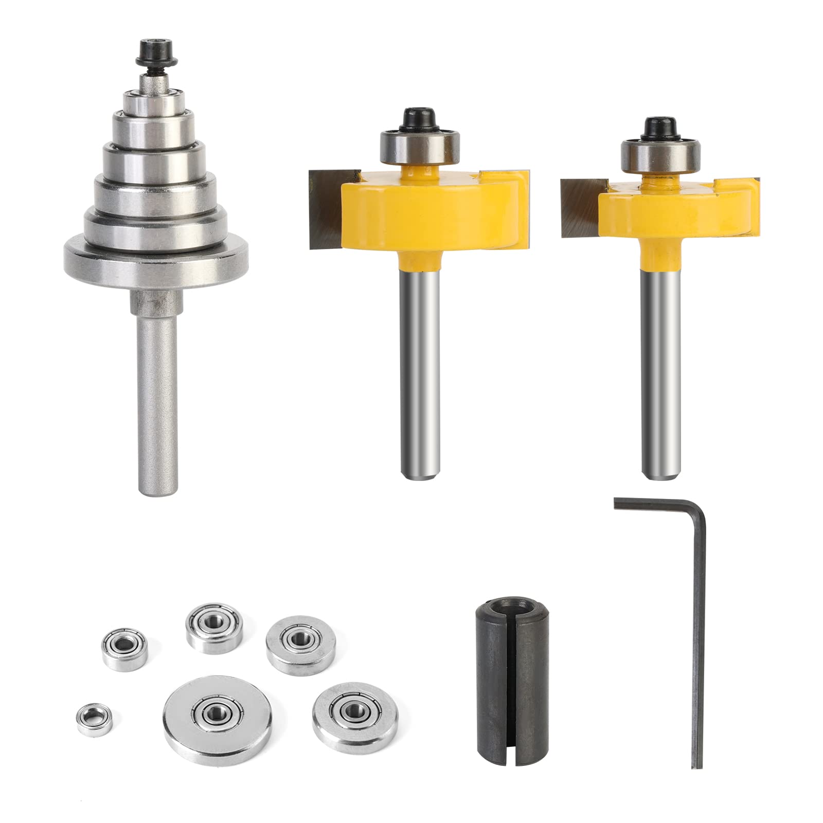 Yueqing Zhongji Rabbet Router Bit 1/4 Inch with 6 Bearings,Carbide Tipped Rabbeting Router Bit Set for (Multi Depths 1/2"