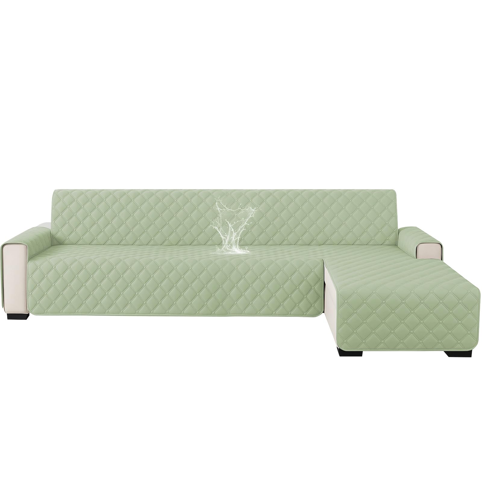 Ystyle Impermeable Funda Sofa Chaise Long 3 Plazas, Cubre Sofa Chaise Longue Izquierdo/Derecho Universal Reversible, Anti Gato Y Perro Mascota, Protector Antimanchas Y Resistente, Verde Menta