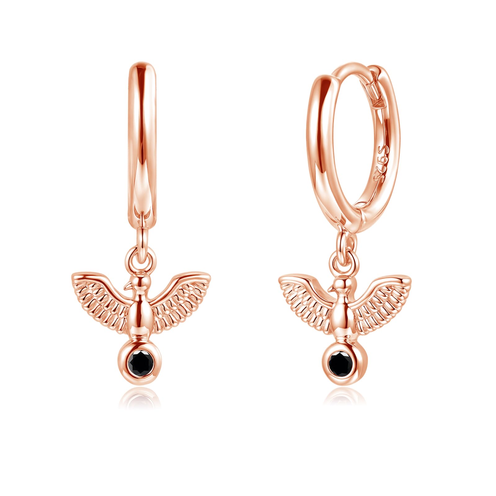 Kamise Ohrringe Silber 925 Hängend, 925 Sterling Silber Feder/Friedenstaube/Teufelsaugen Creolen Ohrhänger für Damen, Hypoallergen Hängeohrringe mit Zirkonia Edelstein, Neutral Kalt Stil Schmuck