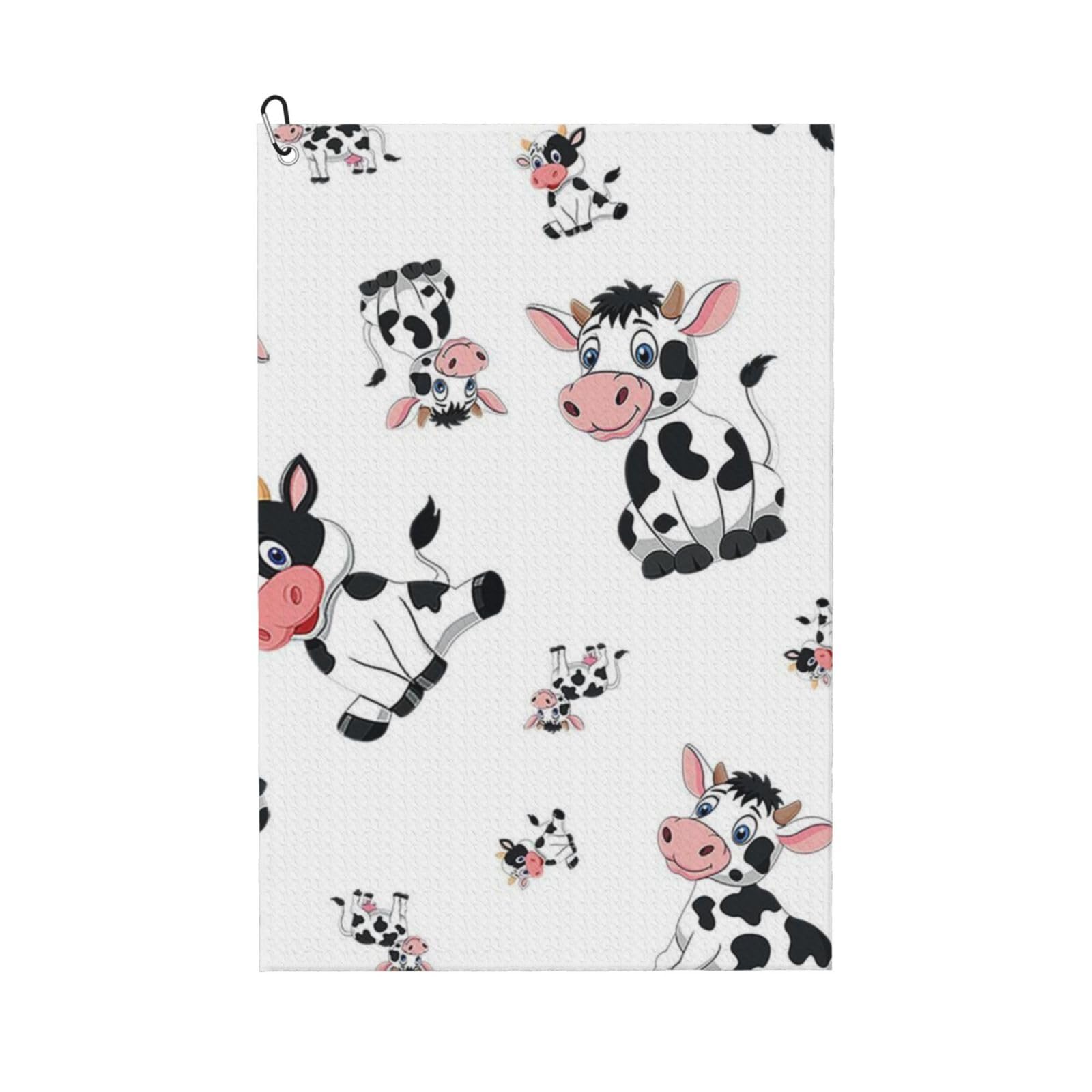 Hnnkloy Cartoon Cows, 16x24 in Portable Waffle Golf Towels with Carabiner Clip for Golf Bag