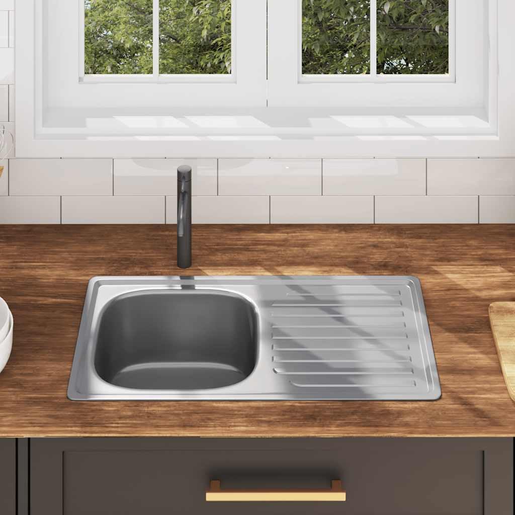 vidaXL Einbauspüle mit Sieb Siphon Schallschutzpolster Spüle Spülbecken Küchenspüle Edelstahlspüle Waschbecken Küche Edelstahl Silbern