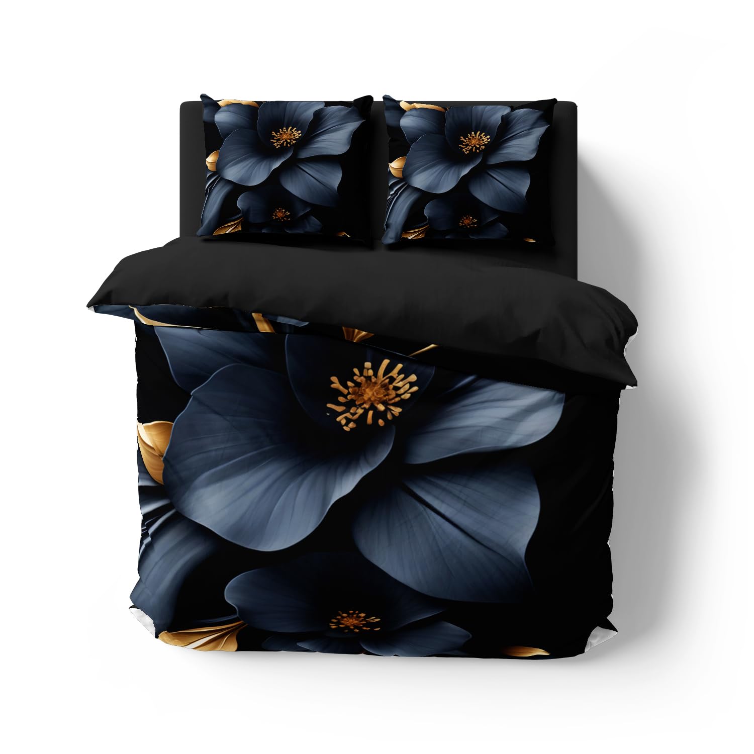 Colchas Flores Negras Colcha Cama Microfibra Capa Edredon 220x240 Cremallera Funda Nordico Suave Funda Nordica 240x220 Cómoda Funda de Edredón 220x240+2 Funda Almohada 50x75cm