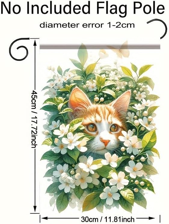 Spring Cat Garden Flag 12x18 Inch Double Sided for Outside Cute Orange Cat with White Flowers Yard Flag for Outdoor Lawn Patio Porch Garden Spring Summer Floral Decoration Home Decor - Image 2