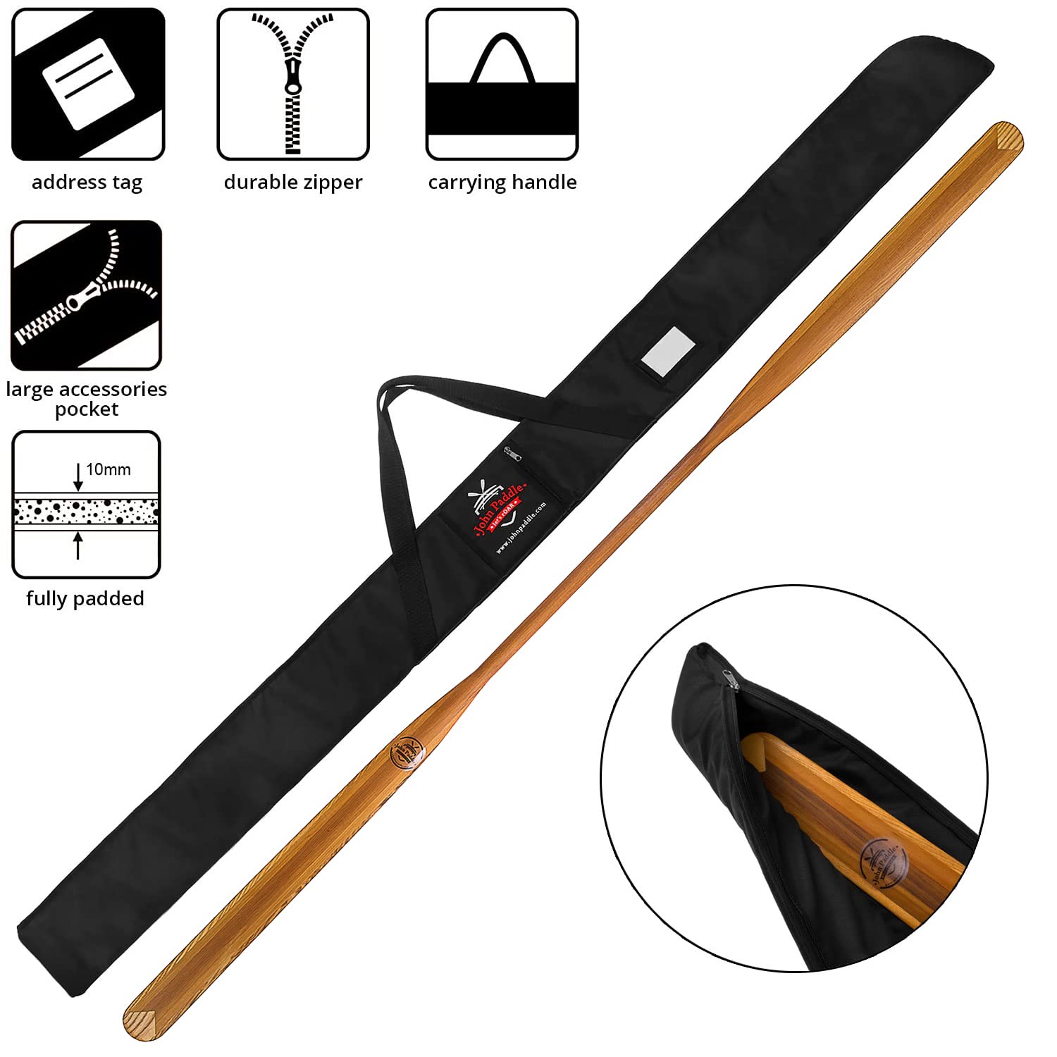 John Paddle agaie du Groenland Eskimo 210/215/220/225/cm + Sac de pagaie pour Kayak de mer très léger Environ 850-830 g en cèdre et frêne – pagaie Traditionnelle du Groenland avec Division