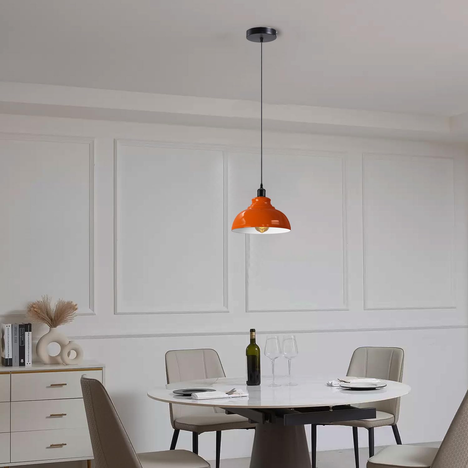 LEDSone Suspension Industrielle Rétro Orange – Lustre Vintage Métal, Plafonnier Style Loft Pour Cuisine, Bar, Salon
