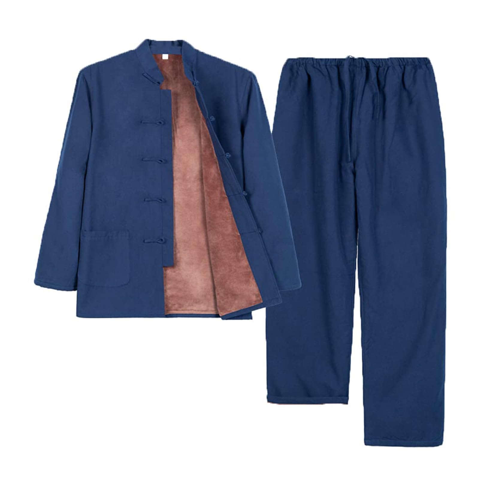 Traje Tang, Chaqueta gruesa de traje de tai chi for invierno, abrigos acolchados de algodón, ropa cálida de kung fu chino for hombre, pantalones(Blue_3XL)