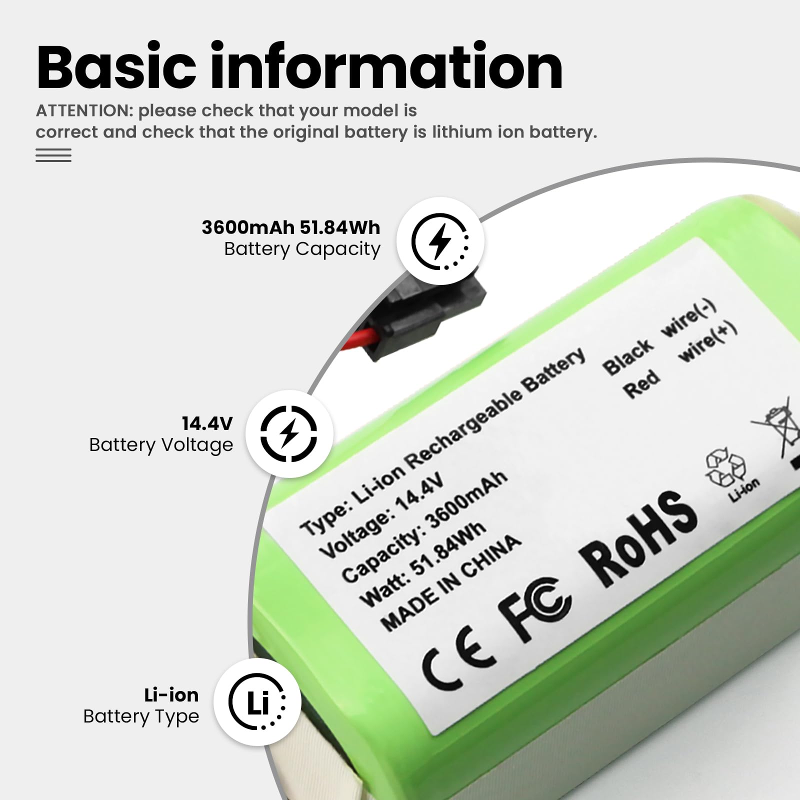 ANTIEE Batteria Di Ricambio 3600mAh Per Aspirapolvere Robot Qihoo 360 S5, S7, S7 Pro, T90, X9, 14.4V Ai Polimeri Di Litio