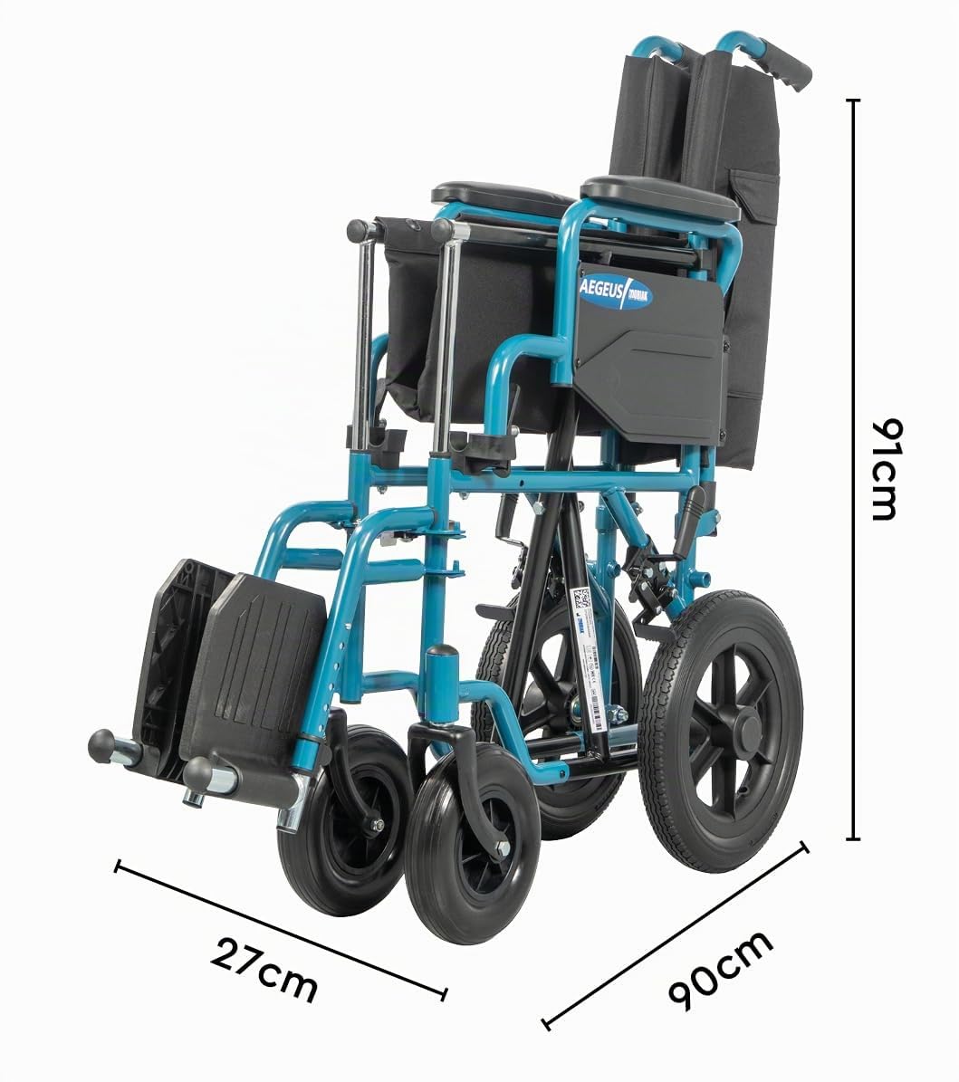 Ausilium Sedia a Rotelle Pieghevole da Transito in Acciaio — seduta 46 cm, ruote piene da 12", braccioli ribaltabili, portata 125 kg, ausilio mobilità
