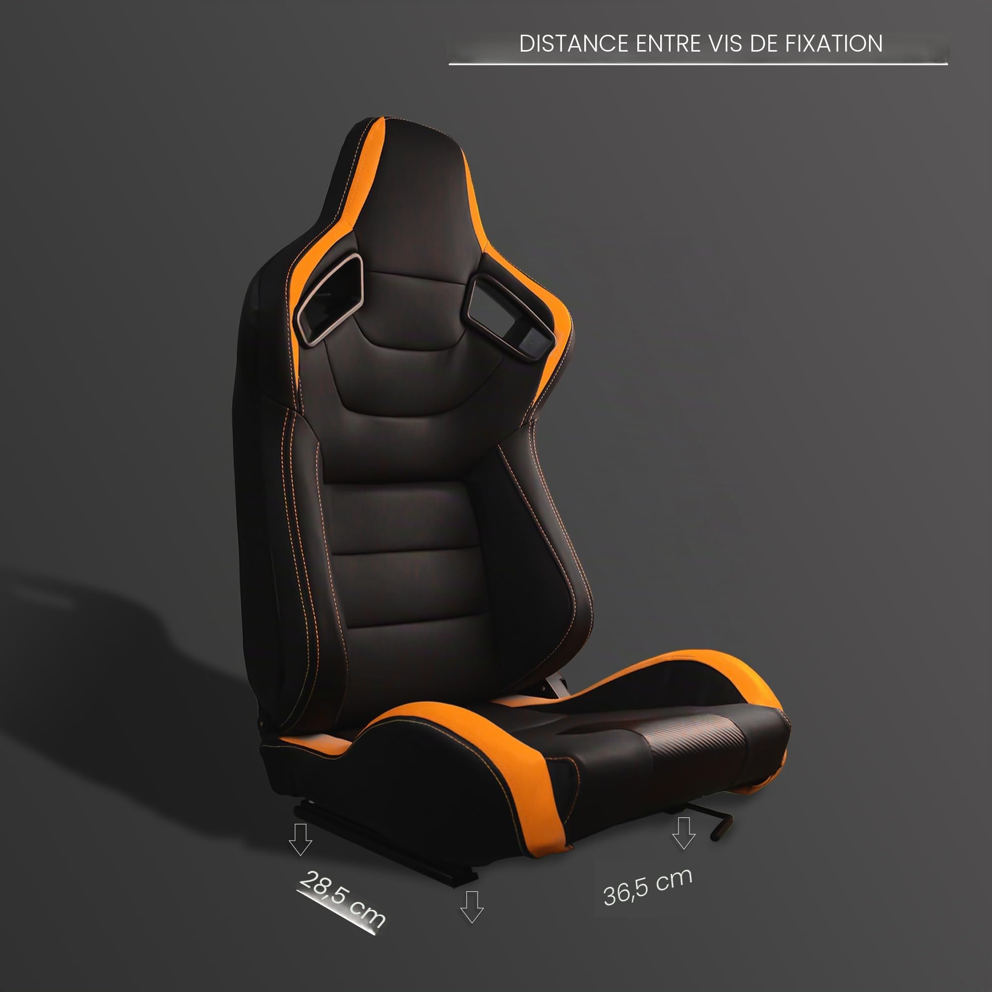 Modauto N771 Lot de 2 siège pilote+copilote voiture semi-baquet sportif avec rails pour voiture et simulateur de conduite Noir/orange