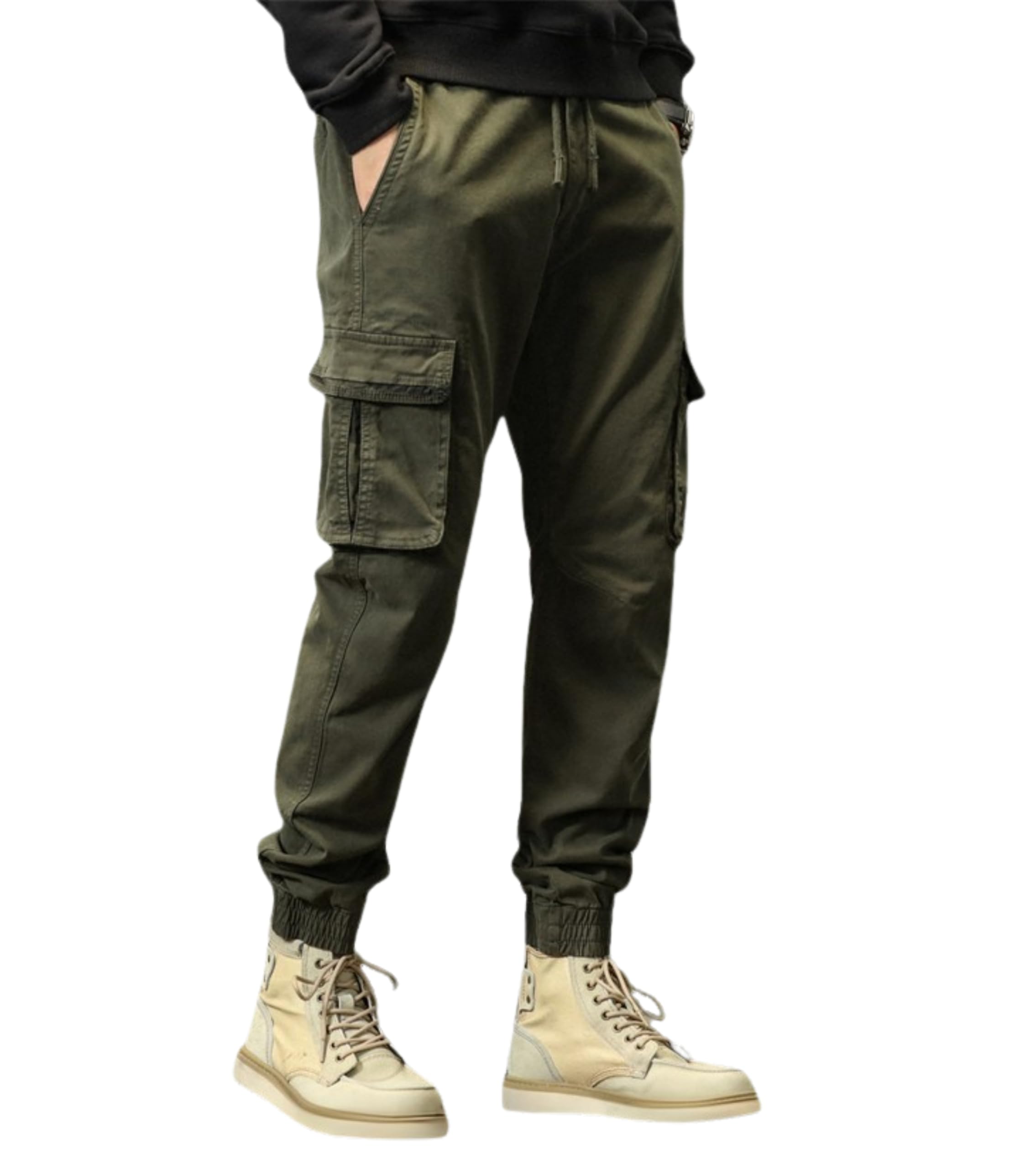 L'MONTE Imported Cargo Joggers for Men | Cotton Cargo Pants for Men | Slim Fit Casual Jogger Pants | Elastic Waist Stretch Trousers(30,Green)