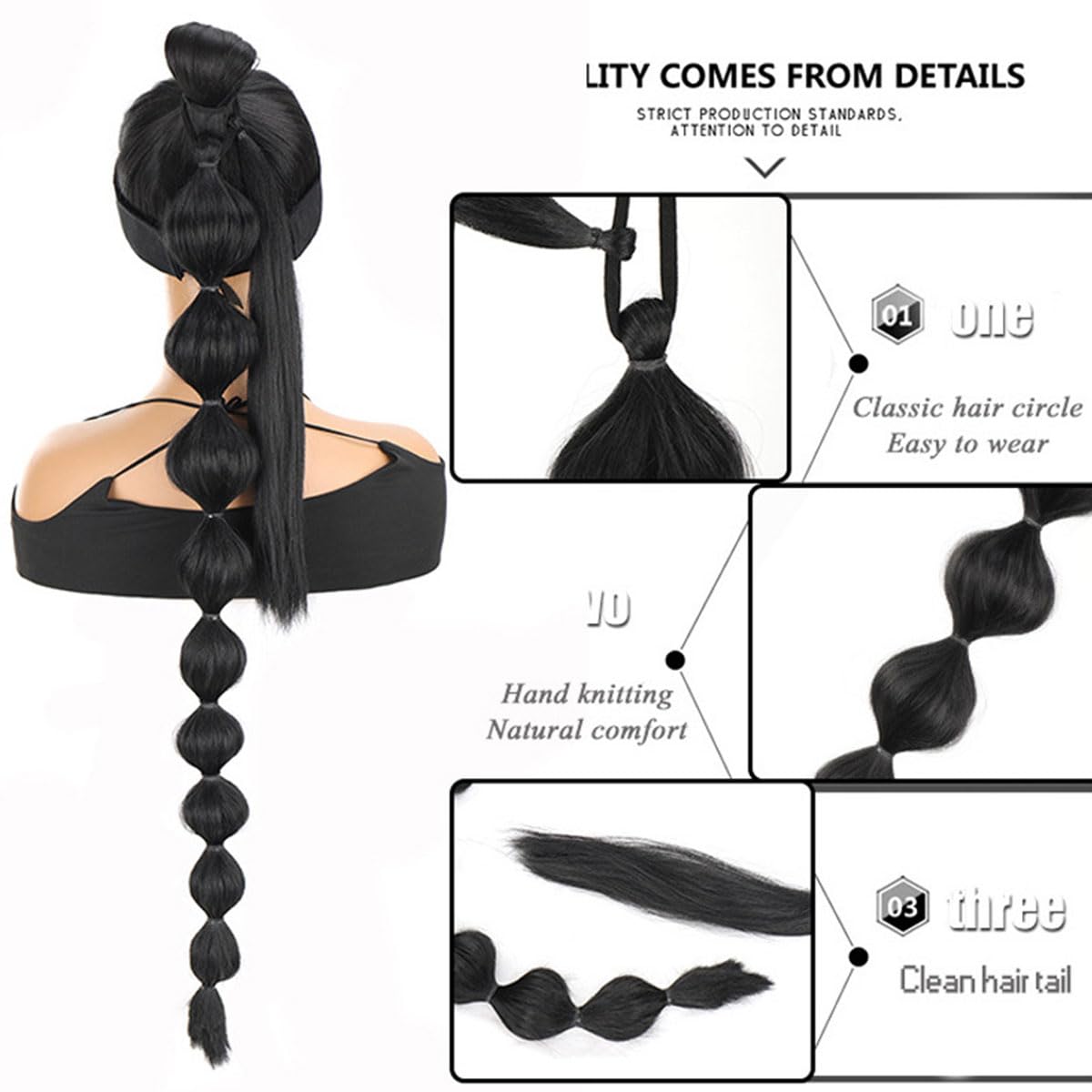 Traziewell Braids Extensions Hair Synthetic Bubble Ponytail Hair Extension Braid Pony Tail High Temperature Hairpieces for Women Ladies 0418 - Image 4