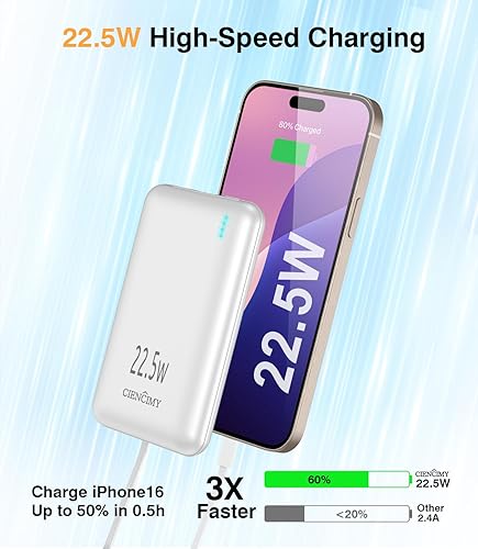 Miniatura 4 de Cargador portátil con cargador portátil, tamaño delgado, 10000 mAh, 22.5 W, carga rápida, paquete de baterías esenciales de viaje con cables