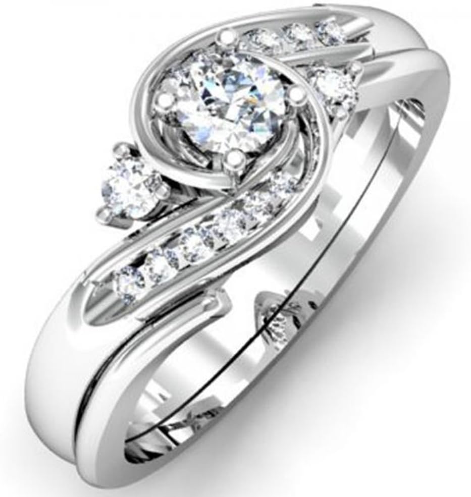 Dazzlingrock Collection 0.50 Ctw 18K Solid Gold Round Diamond Womens Swirl Bridal Engagement Ring Matching Band Set