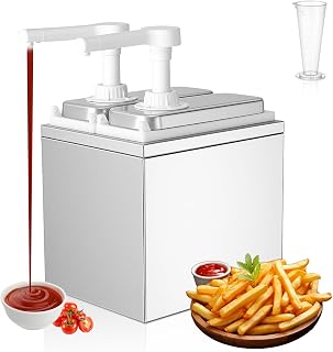 Condiment Dispenser Pump - Large Capacity Detachable Syrup Pump with Measuring Cup, Leak-Proof Design for Sauce, Honey, Mustard, Cheese, BBQ (2 Pump Head, 1.06 QT Each)