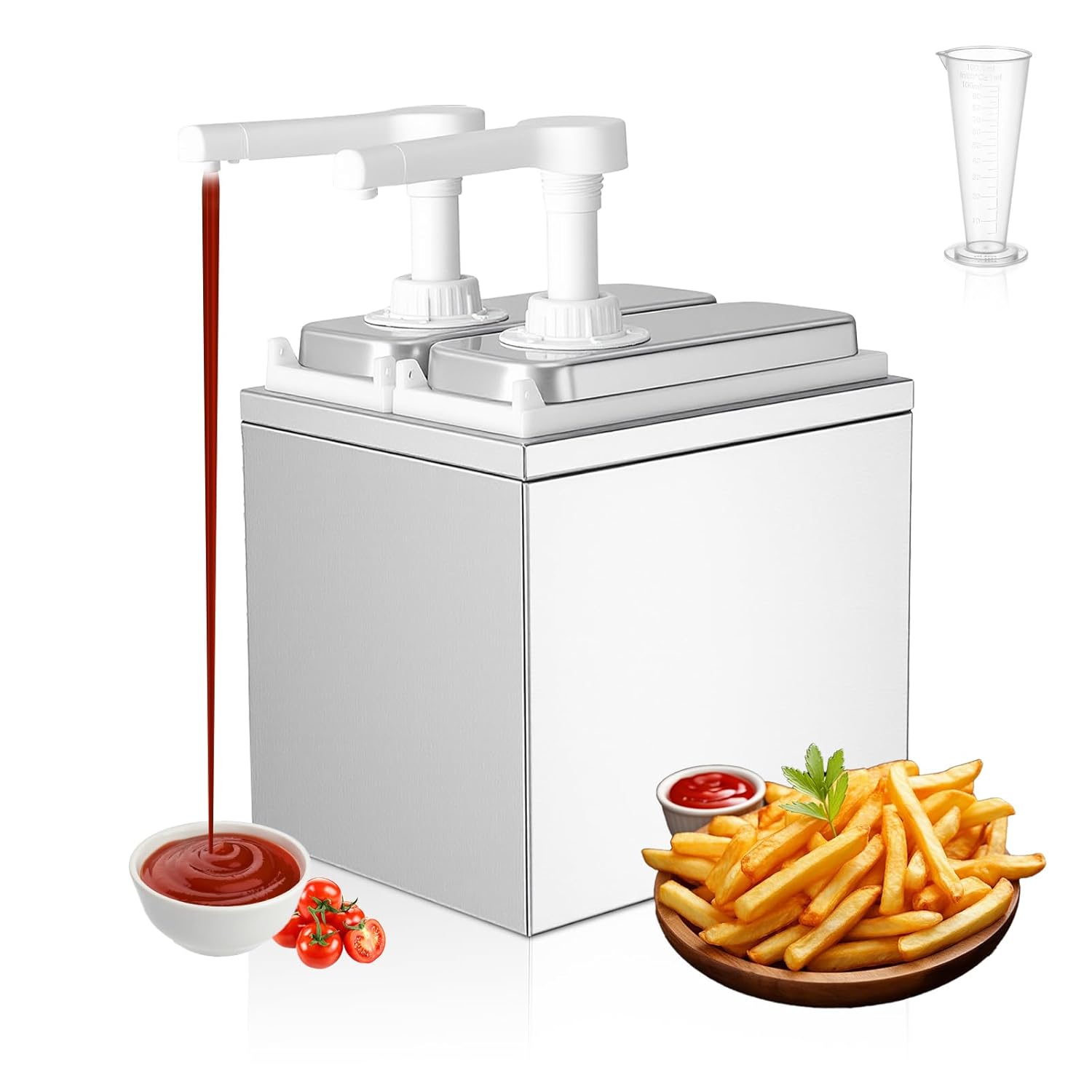 Condiment Dispenser Pump - Large Capacity Detachable Syrup Pump with Measuring Cup, Leak-Proof Design for Sauce, Honey, Mustard, Cheese, BBQ (5 Pump Head, 1.06 QT Each)