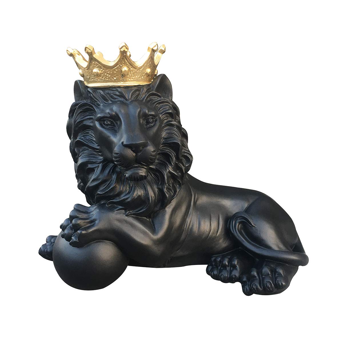 Artgenius Lucky Feng Shui Crown Lion Statue Sculpture Home Office Decoration,Modern Lion Catching Ball Statue (Sit-Black)