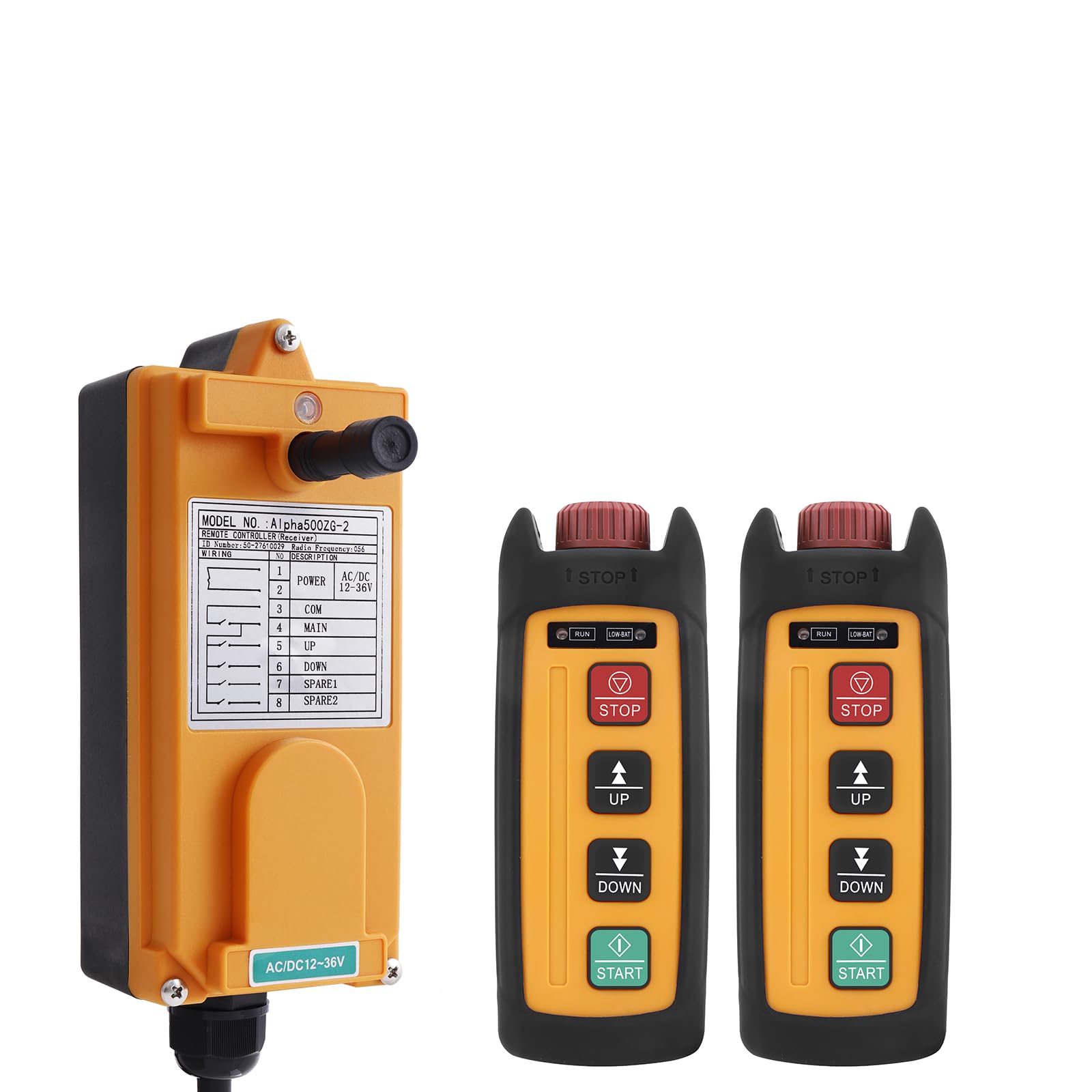 Mini Wireless Electric Chain Hoist Crane Remote Control 2-Button 12V 24V 36V Industrial Winch Lift Dump Trailer Radio Truck Crane Remote Controller 2 Transmitters and Receiver