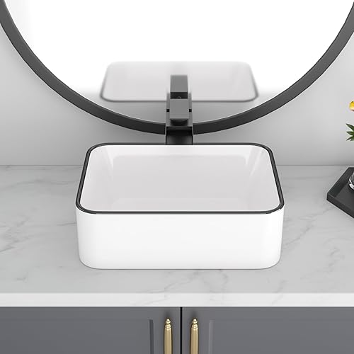 Miniatura 52 de Fregadero montado en la pared de 13 x 11 pulgadas, fregadero de pared rectangular de porcelana blanca de cerámica, lavabo artístico, orificio