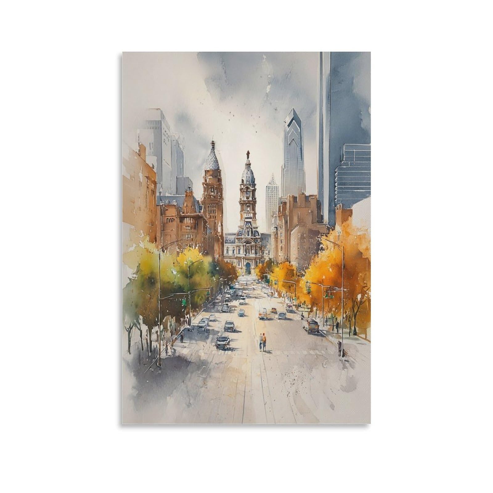LCYNNH Dallas Watercolor Print_ Texas Travel Poster Mid-Century Modern 08x12inch(20x30cm) Print Home Bedroom Office Living Room Decor Canvas