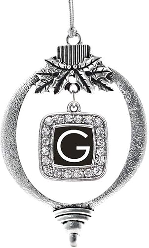 Miniatura 30 de Inspired Silver - My Vintage Initials - Adorno con dije de letra J - Adornos navideños cuadrados de plata con joyas de circonita cúbica