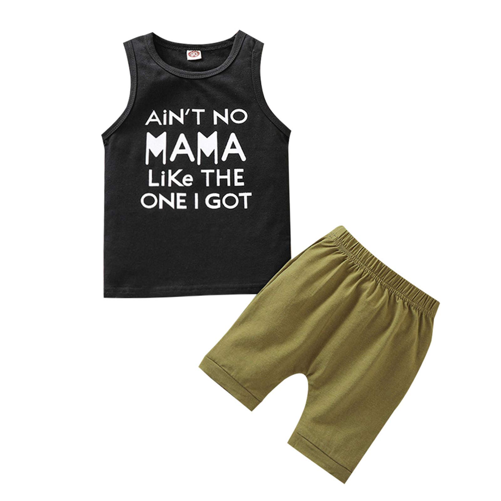 Kayotuas 2Pcs Toddler Baby Boy Clothes Ain't No Mama Like The One I Got Vest Tops and Short Outfits Set (12-18 Months,Black-AiNT NO MAMA Like THE ONE I GOT)
