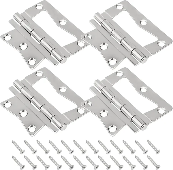 4 Pack Non-Mortise Butterfly Hinges Replacement for Mobile Homes/RV Interior Hinges, Heavy Duty Stainless Steel Butterfly Hinge with Mounting Screws