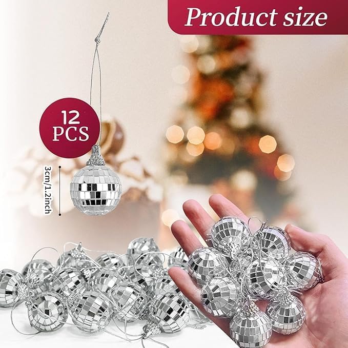 Avanti Creations 4 cm Mirror Disco Balls – Pack of 12 | Christmas Tree Hanging Ornaments | Silver Disco Party Decoration Balls | Home, Wedding & Xmas Décor Accessories 3