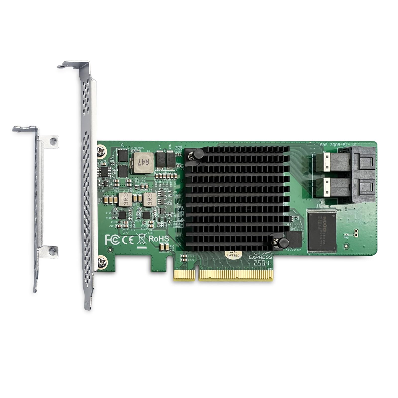 H!Fiber 12G Internal PCIe Controller Card, 8 Ports 12Gb/s SATA + SAS HBA Card, Broadcom's 3008 Chip, PCI Express 3.0 X8, 2X Mini SAS SFF-8643 Ports, Same as 9300-8I with Low Profile Bracket