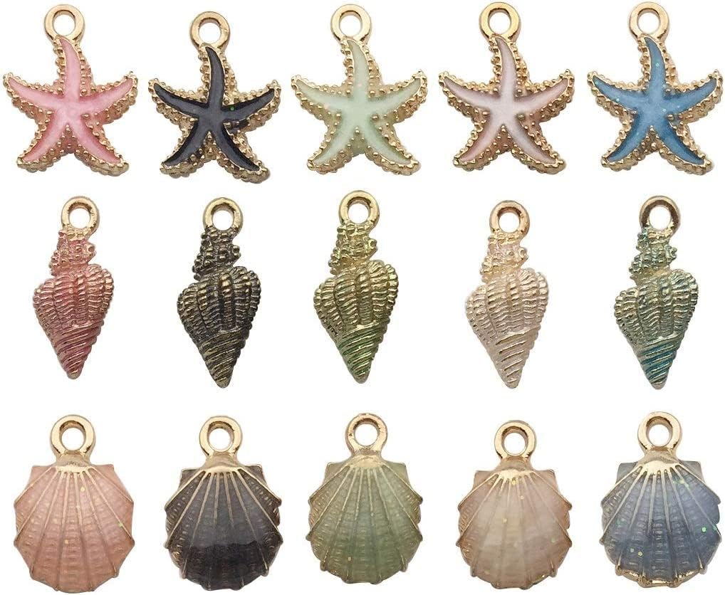 Charms Pendant, 28Pcs Mixed Ocean Beach Starfish Conch Shell Charm Pendant, DIY Jewelry Making Necklace Bracelet Earring DIY Jewelry Accessories Charms, Alloy Enamel Assorted Ocean Starfish Pendants