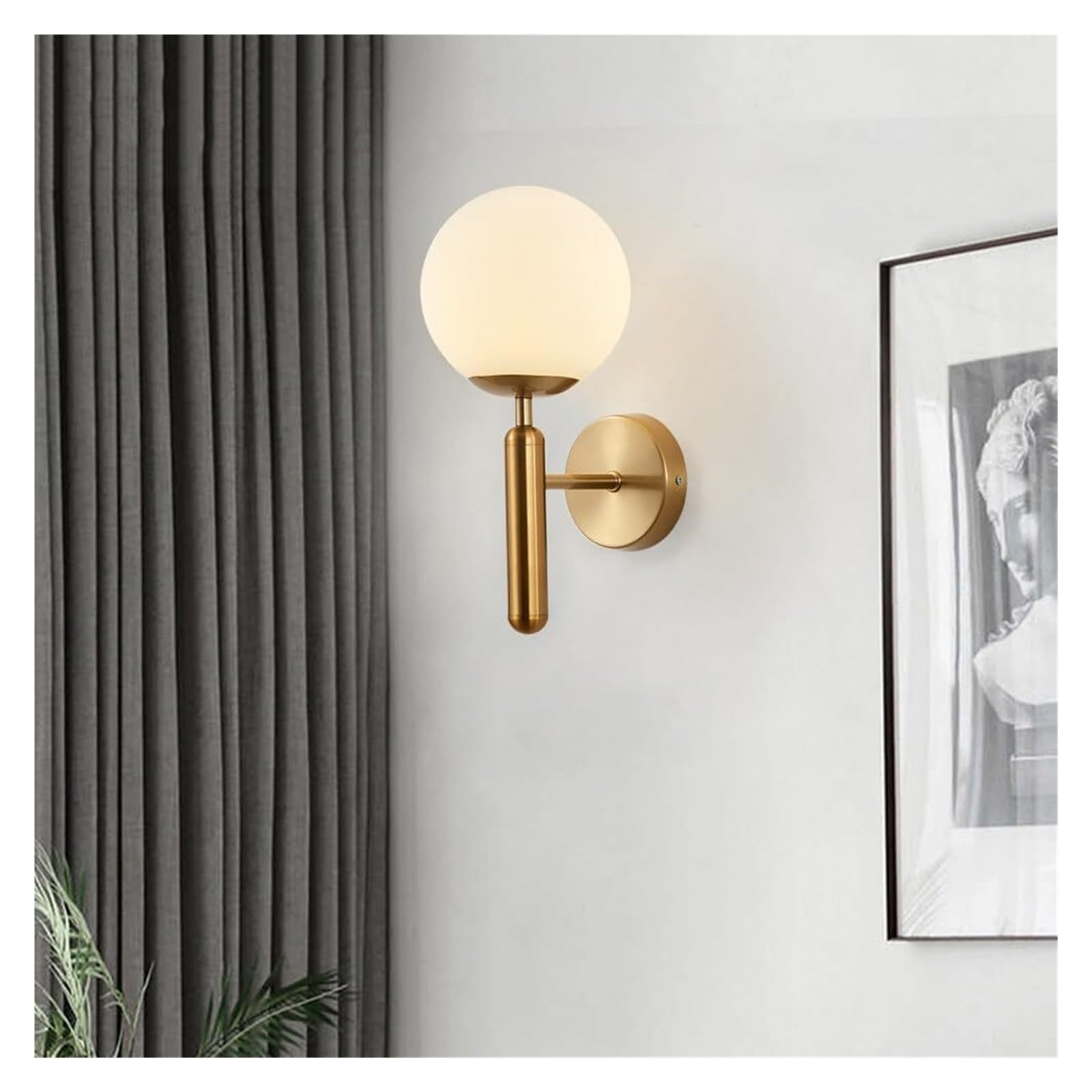 SXSCARKX Modern 1-Light Wall Sconces Gold Light Fixture with Streak Amber Glass Globe Lampshade Iron Armed Sconce Minimalist Design Lamp for Bedroom Living Room E27(Gold,White)