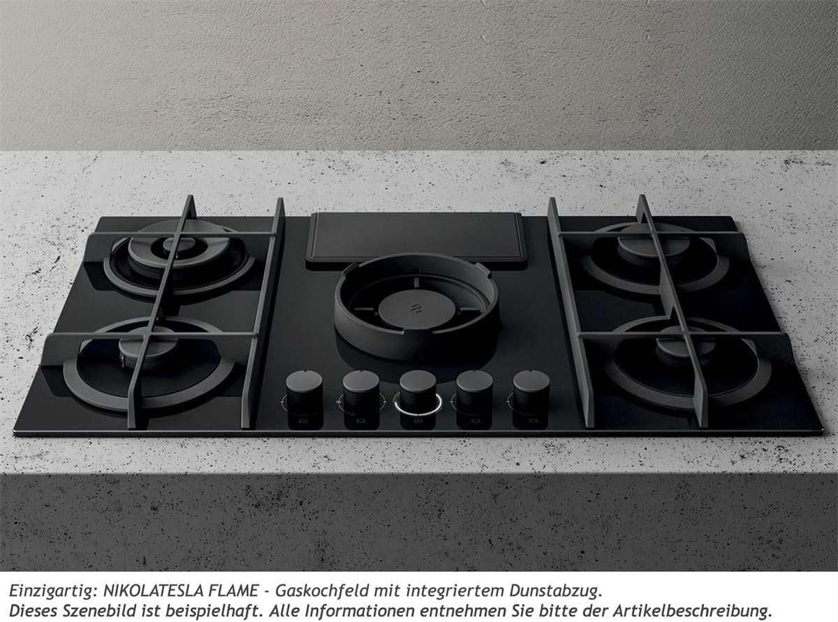 Elica; Piano cottura con cappa aspirante NIKOLATESLA FLAME BL/F/88; Color: vetro nero [Classe di efficienza energetica A]