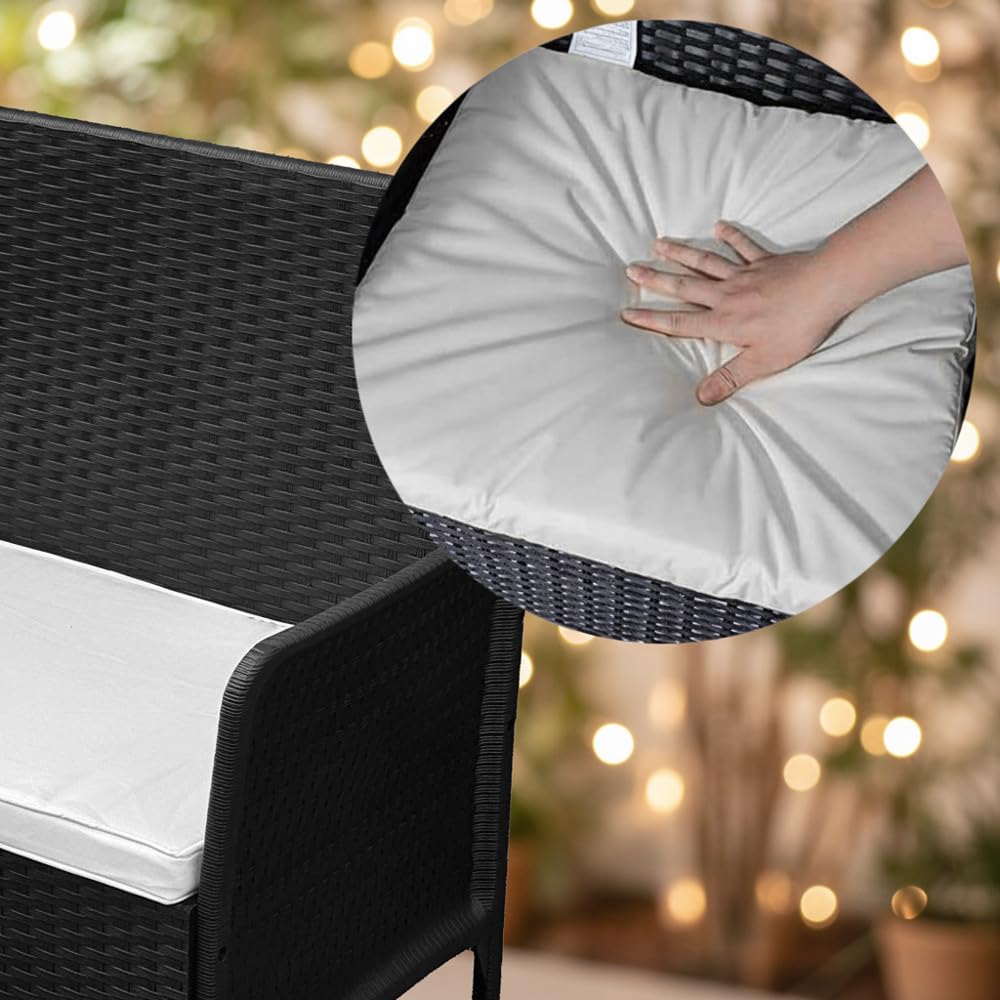 Mediawave Store - Set Divano da Esterno WATAMU 4 Posti in Polyrattan Nero, Salotto da Giardino con Tavolino e Cuscini Sfoderabili, per Terrazzo e Patio Resistente ai Raggi UV