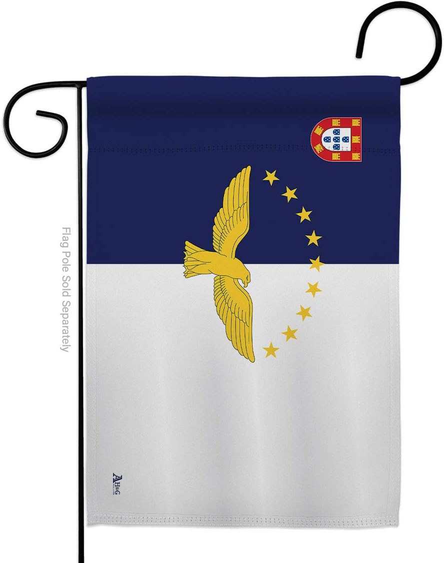 Azores Garden Flag Set with Stand Regional Nationality Nation International World Country Particular Area Small Decorative Gift Yard House Banner Double-Sided Made In USA 13 X 18.5