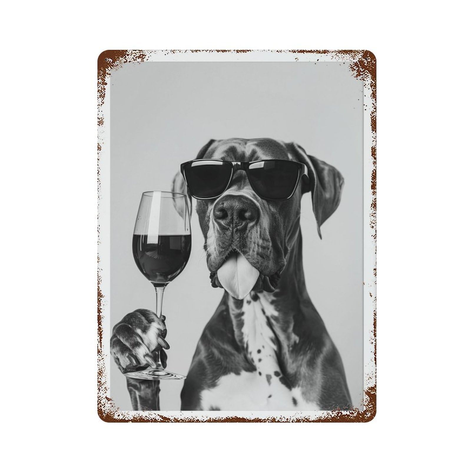 xiaoxiaoshen Great Dane Holding Wine Black And White Wall Decor Art Metal Tin Poster Modern Home Decor Art Home Bar Shop Decorations Vintage Sign 40x30cm