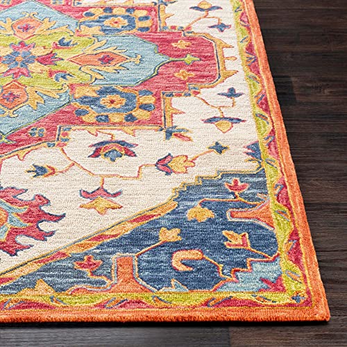 Image of Hand-Tufted Wool Carpet for Living Room 6x9 feet Ivory & Orange Traditional Design Anti-Skid High Pile Thick Carpet & Rugs for Bedroom & Hall