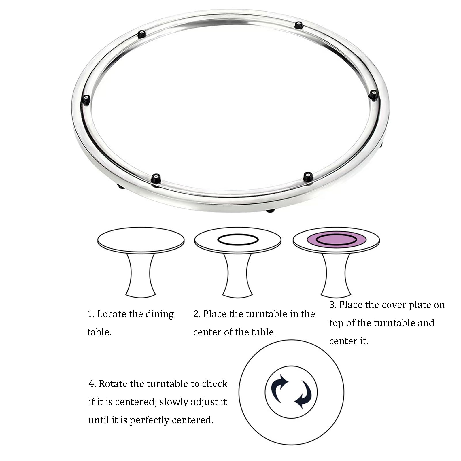 Drehmechanismus for runde Tische, zweireihiges Kugellager aus Edelstahl, kompatibel mit Drehtellern aus Massivholz und .(40cm)