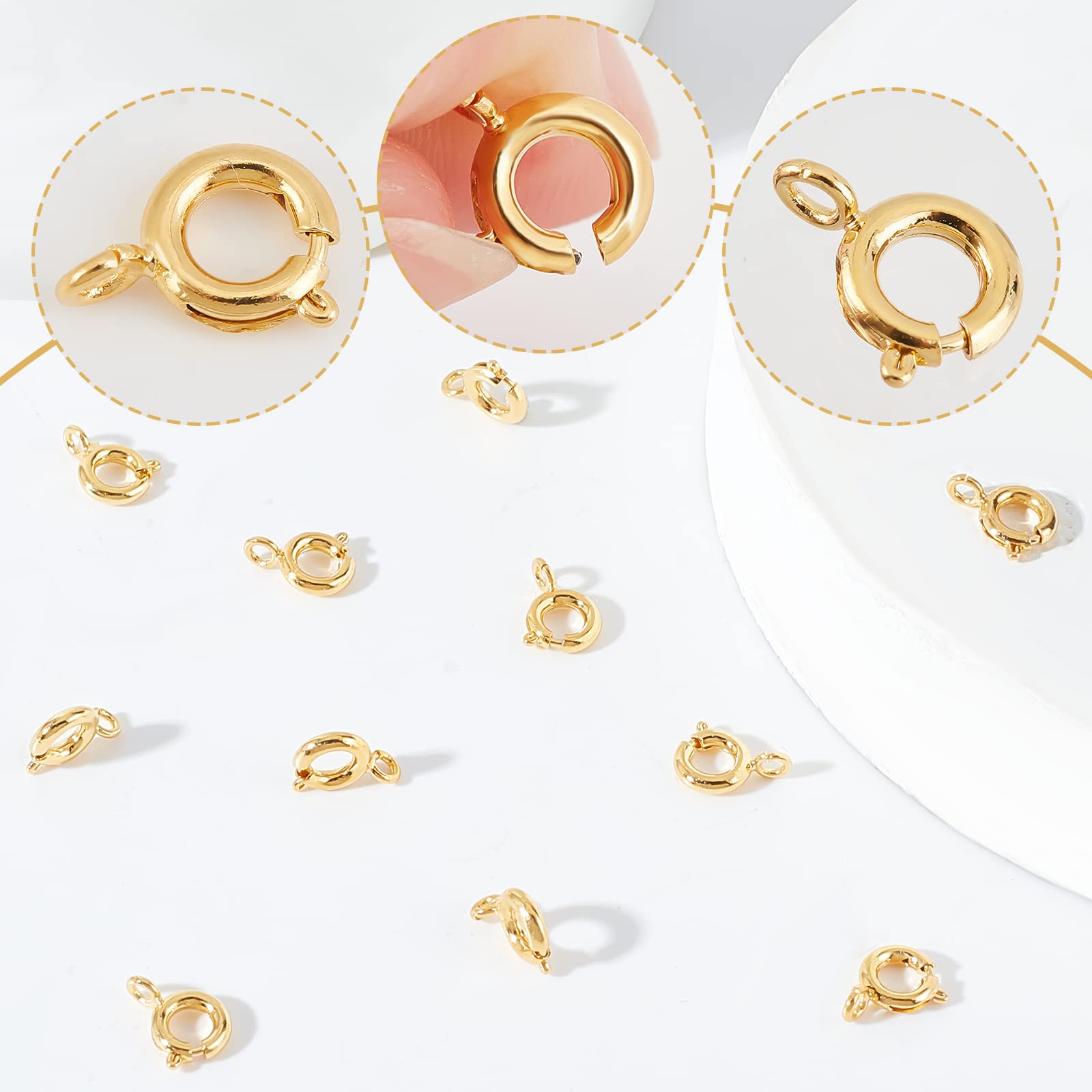 Beebeecraft 1 Box 20Pcs Spring Ring Clasps 18K Gold Plated 7mm Small Round Jewellery Clasps Connectors for Necklace Bracelets Jewellery Making - Image 4